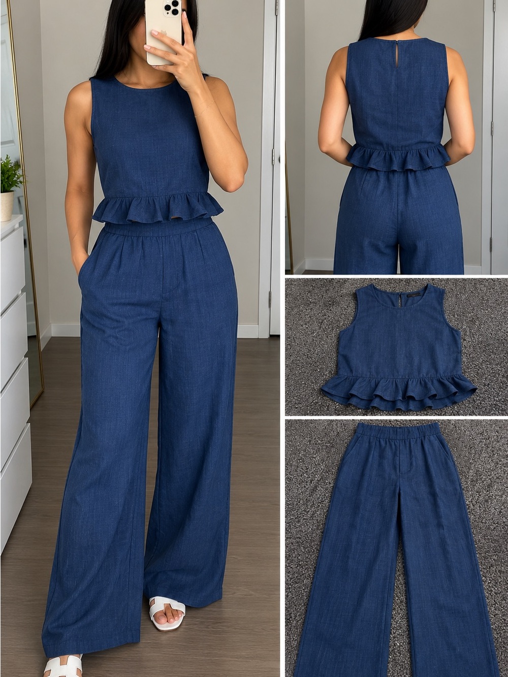 Sleeveless Ruffle Peplum Jumpsuit - Navy